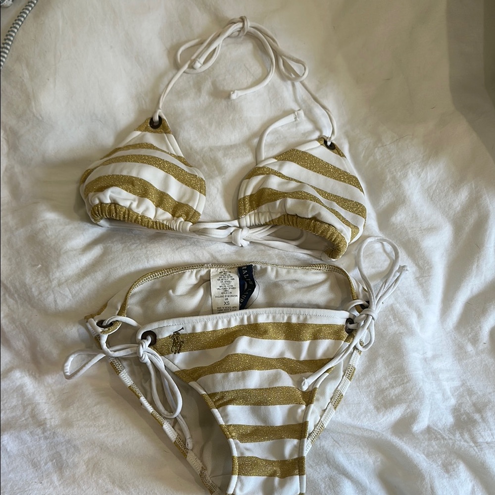 Polo by Ralph Lauren White and Gold Striped Bikini